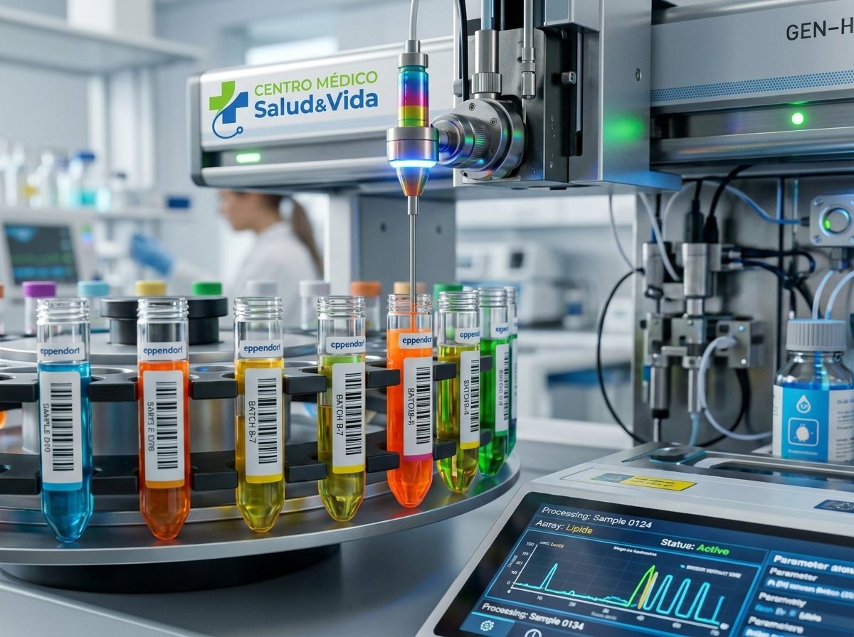 Equipo automatizado de laboratorio Centro Médico Salud & Vida procesando muestras